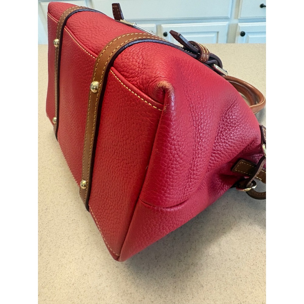 Dooney & Bourke Pebbled Leather Satchel + Wristlet Set Red/Tan Crossbody - Picture 5 of 10